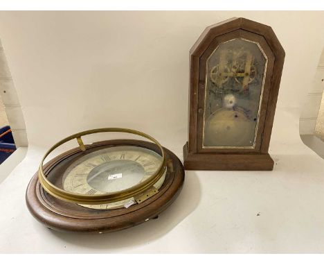 Mixed Lot: American mantel clock - for repair, a wooden wall clock case and various parts