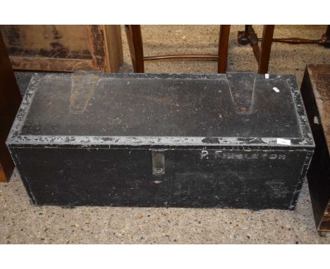 Vintage black painted wooden tool box