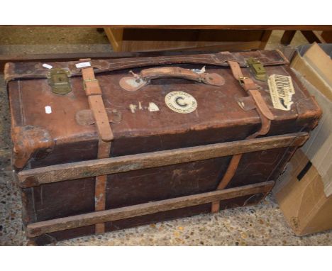 Vintage leather suitcase bearing Cunard White Star Line labels