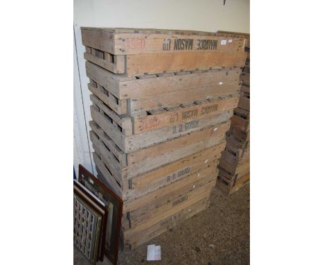 Sixteen vintage wooden apple or potato crates