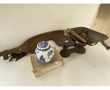 Mixed Lot: Vintage wooden yoke,kitchen scales and other items
