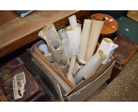 Box of various vintage Ordnance Survey and other maps plus various prints