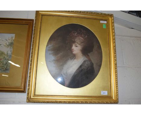 19th Century coloured print, portrait of a lady, gilt framed and glazed