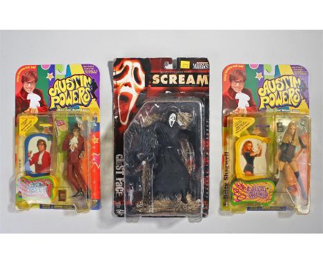 McFarlane toys, two boxed Austin Powers figures, Austin Powers and Felicity Shagwell, and a McFarlane toys Scream figure, box