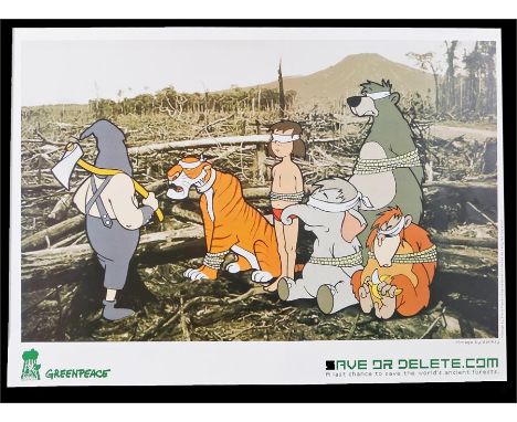 After Banksy (British, born 1974), 'Save or Delete', Greenpeace print, 2002 on recycled paper, with a destroyed forest with a
