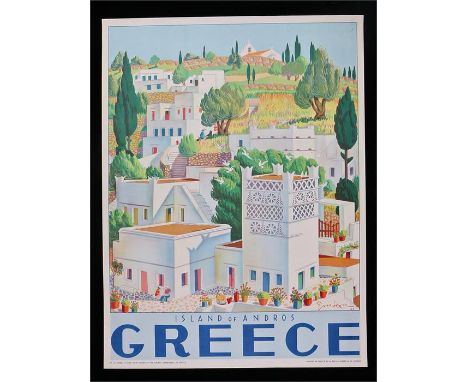 Greece poster, Island of Andros, Aegean Island Jetty, printed in Greece by M Pechlivanides & Co Athens, 60cm x 80cm