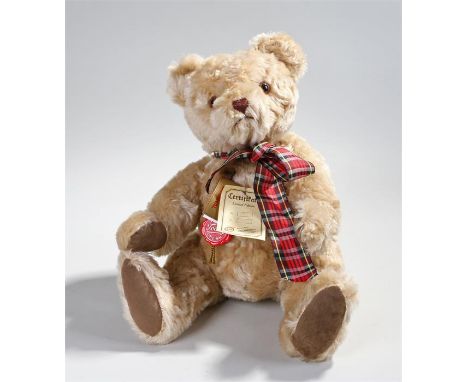 Herman Teddy limited edition Original, the blond plush bear with tags and tartan scarf, limited 1463/3000, 40cm long