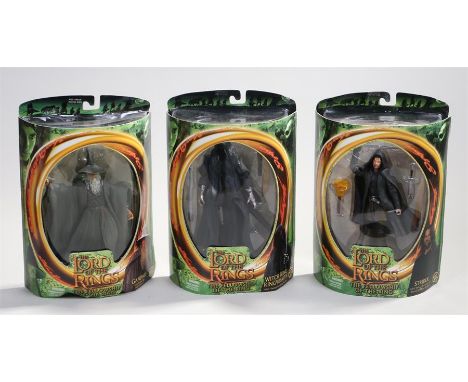 Lord of the Rings action figures, The Fellowship of the Rings, to include Strider, Gandalf, and Witch Ringwraith, all boxed (