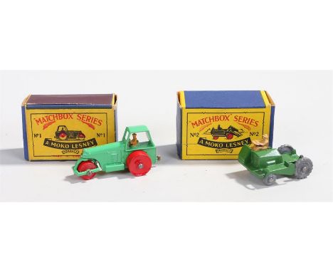 Lesney Moko 'Matchbox' vehicle, no 1 steam roller and no 2 dumper truck lacking the tipper, boxed, (2)