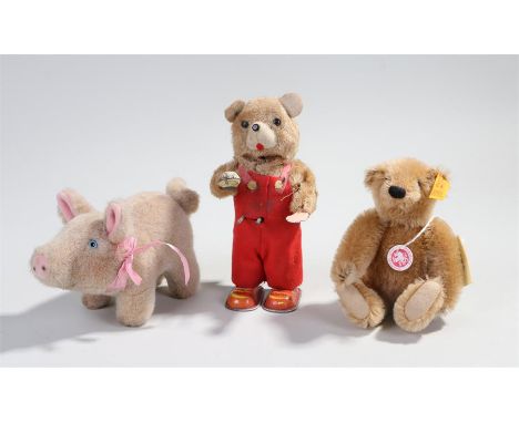 Steiff stuffed toy, Historic Miniatures replica, together with a clockwork bear, (3)