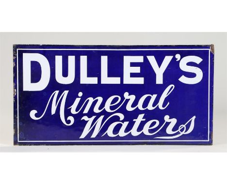 Dulley's enamel sign, the blue ground with the text Dulley's Mineral water, double sided, 61cm x 31cm