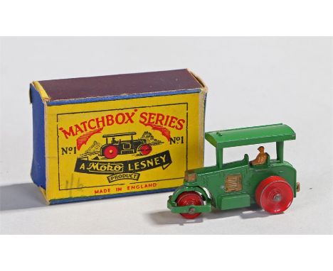 Lesney Moko 'Matchbox' vehicle, No1 Road Roller in green, housed within the original box