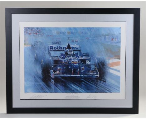 Formula One interest, a signed limited edition print "The Making of a Champion" by Nicolas Watts, signed by Damien Hill and t
