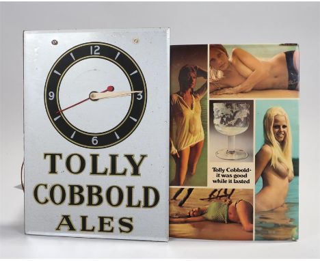 Tolly Cobbold advertising poster, Tolly Cobbold it was good while it lasted, 37cm high, together with a Tolly Cobbold clock m