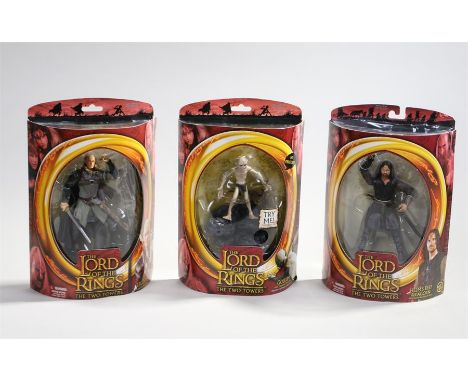 Lord of the Rings action figures, The Two Towers, to include Legolas, Gollum and Helm's Depp Aragon, all boxed (3)