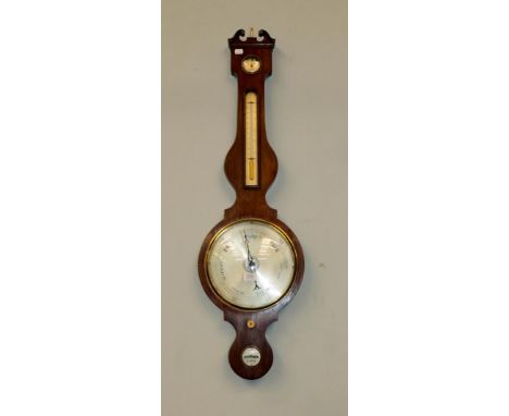 A rosewood 10'' dial wheel barometer, case with hydrometer, thermometer box and spirit level dial signed Crowden &amp; Garrod