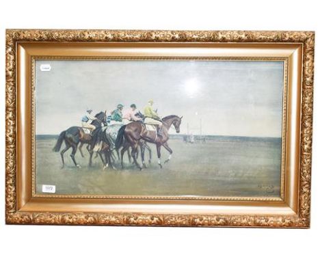 After Munnings, Jockeys starting a race, print 39cm by 72cm 