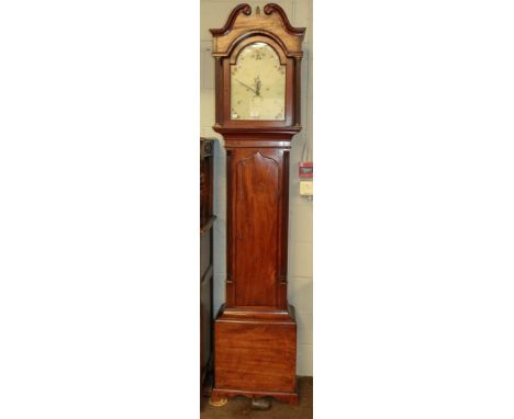 A mahogany thirty hour longcase clock, 11'' arch painted dial bearing a later inscription Beckwith, Richmond, later movementW