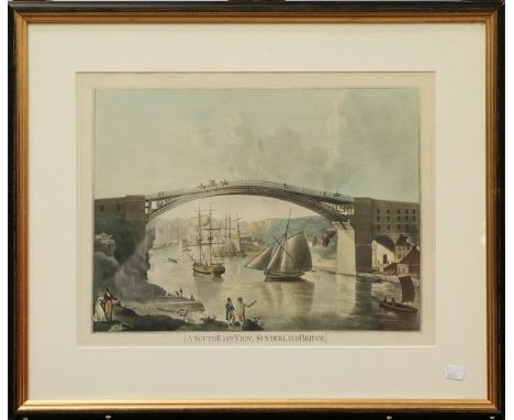 Coloured engraving, 'The South West Prospect of the City of Durham', 31.5cm by 82.5cm; together with another print, 'A South 