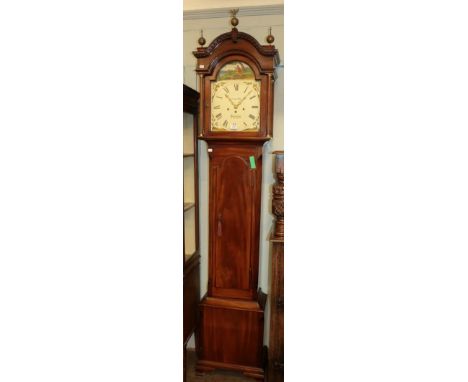 A 19th century style mahogany longcase clock form gun cabinet with painted arch dial, some period elements