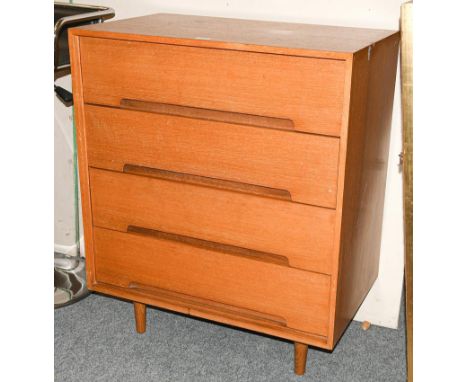 A mid 20th century Stag light oak four-height chest on tapering turned supports 76cm by 45cm by 91cm  together with a modern 