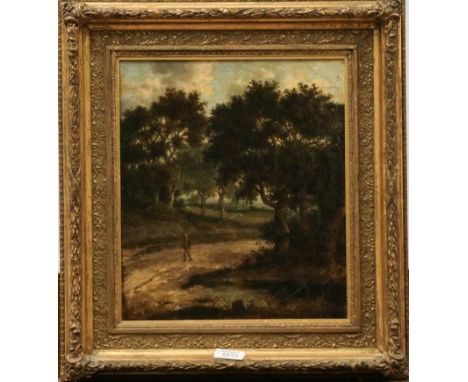 A print, late canvas, 19th century, walk in woodlands 34cm by 29cm and a print by Tom Dodson of the Paladium cinema (2) 