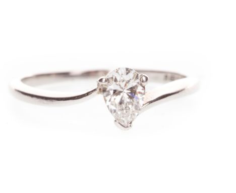 DIAMOND SOLITAIRE RING, set with a pear cut diamond of approximately 0.40 carats, in eighteen carat gold, size K, 1.8g Please