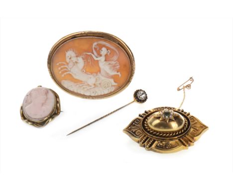 VICTORIAN GEM SET AND SEED PEARL BROOCH, the central star motif with step cut peridot and seed pearls, with panel to the reve