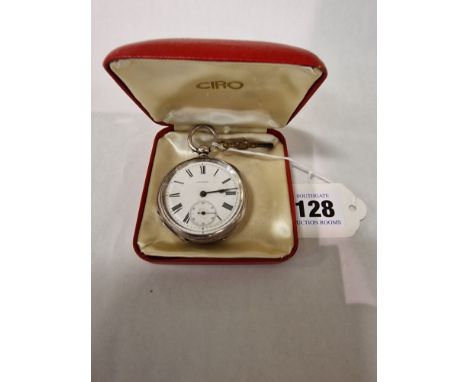 OPENFACE J W BENSON H/M SILVER POCKET WATCH WITH KEY