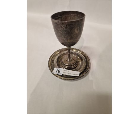 H/M SILVER GOBLET AND 2 PIN DISHES - 14.3 OZS APPROX