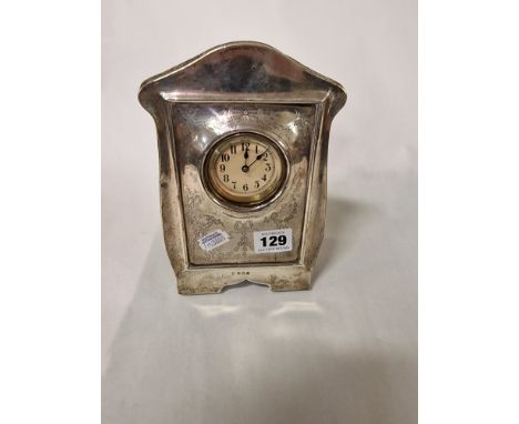 ART NOUVEAU H/M SILVER FRAMED CLOCK EMPIRE STYLE ENGRAVING - BIRMINGHAM 1910 - 20 CMS (H) APPROX