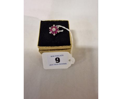 18K WHITE GOLD DIAMOND &amp; RUBY RING SIZE J-K - 5.9 GRAMS APPROX
