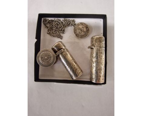 QTY OF SILVER H/M ITEMS TO INCLUDEDUTCH SILVER PILL BOX, GEORGE TURNER SCENT BOTTLES AND A JUDAIC SILVER MEDDALION &amp; CHAI