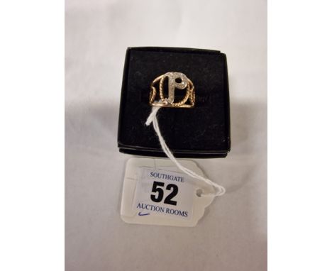 GOLD DIAMOND INITIAL RING - SIZE I - 3 GRAMS APPROX