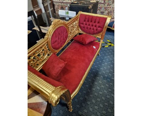 GILT WOOD RED VELVET SOFA