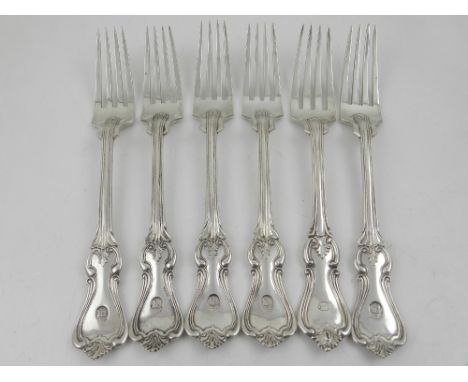 A set of five 19th century white metal table forks, bears purity mark for Sweden by G. Darlgren, together with one similar wh