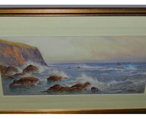 Arderne Clarence (fl. 1908-37), Seascape, watercolour, 23 x 50cm. 