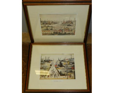 After L S Lowry, Canal Bridge, lithograph, 20 x 26cm, together with three other similar works 