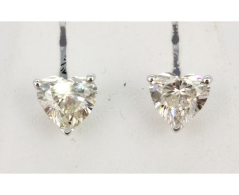 A pair of 18ct white gold stud earrings set with heart brilliant cut diamonds, approx. 2.08ct overall, colour K, clarity VH2.