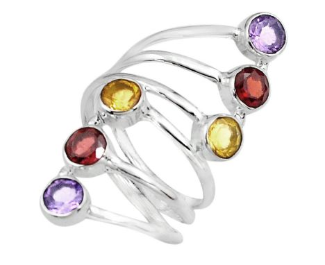 A 925 silver ring set with citrine, amethyst and garnets, (Q).