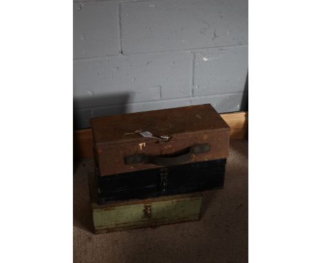 Three metal tool boxes, two with contents of hand tools (3)