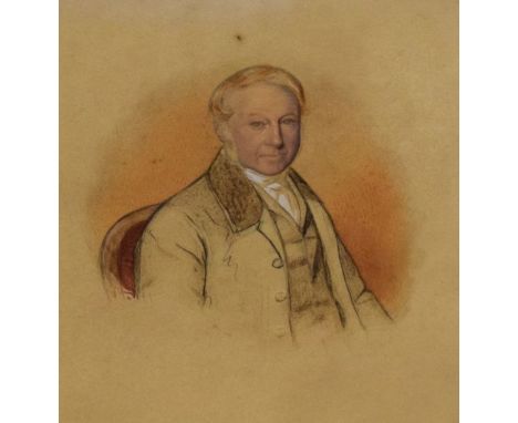 19th Century English School - Pencil and watercolour - Portrait of a seated gentleman, 17cm x 14cm, framed and glazed  