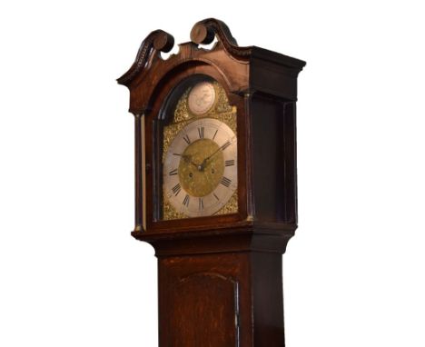 George III oak- cased brass-dial eight day longcase clock, Charles Watts at Bourne, the 12-inch two piece dial with silvered 