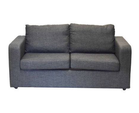 Modern two seat settee/sofa bed upholstered in grey fabric, approx 160cm wide  