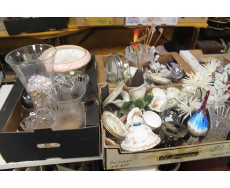 THREE TRAYS OF ASSORTED CHINA AND GLASSWARE TO INCLUDE AYNSLEY