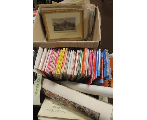 A BOX OF ORDNANCE SURVEY MAPS AND SIMILAR TOGETHER WITH A BOX OF 19TH CENTURY ENGRAVINGS ETC.