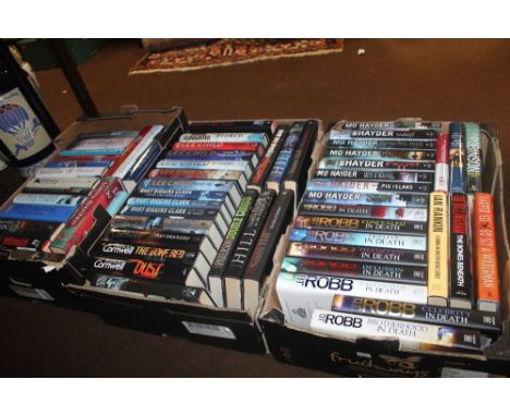 THREE BOXES OF MODERN FIRST EDITIONS WITH DUST JACKETS, mainly crime and historical fiction including Lee Child, Susan Hill, 