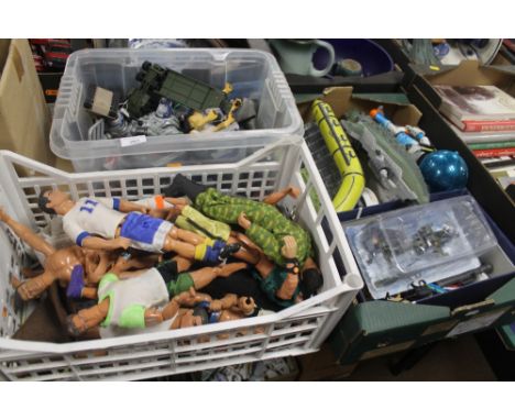 A COLLECTION OF VARIOUS ACTION MAN AND OTHER FIGURES AND ACCESSORIES together with WWF Smack Down Ring, accessories etc. and 