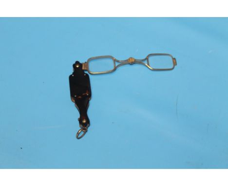 ANTIQUE FOLDING LORGNETTE SPECTACLES, with tortoiseshell casing and yellow metal fittings