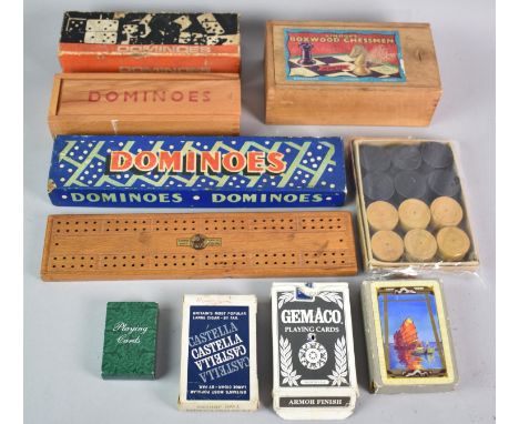 A Collection of Various Mid/Late 20th century Dominoes, Chess Men, Draughts Pieces, Playing Cards Etc